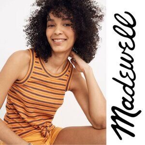 Madewell | Orange Stripe Audio Knot-Front Tank Top in Stripe | Size Extra Small
